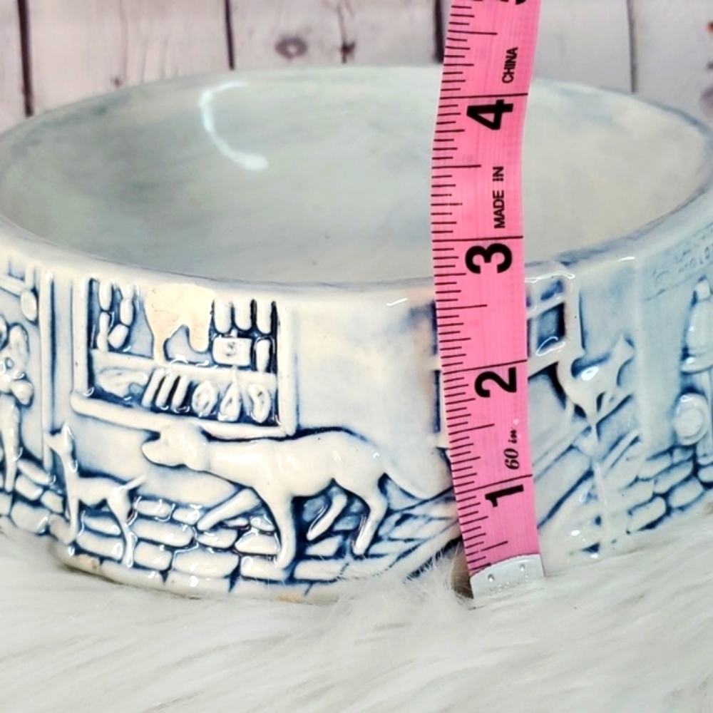 Vintage 90s Ceramic Handpainted Molded Textured 3D Signed Animal Pet Food Dish - Picture 16 of 17